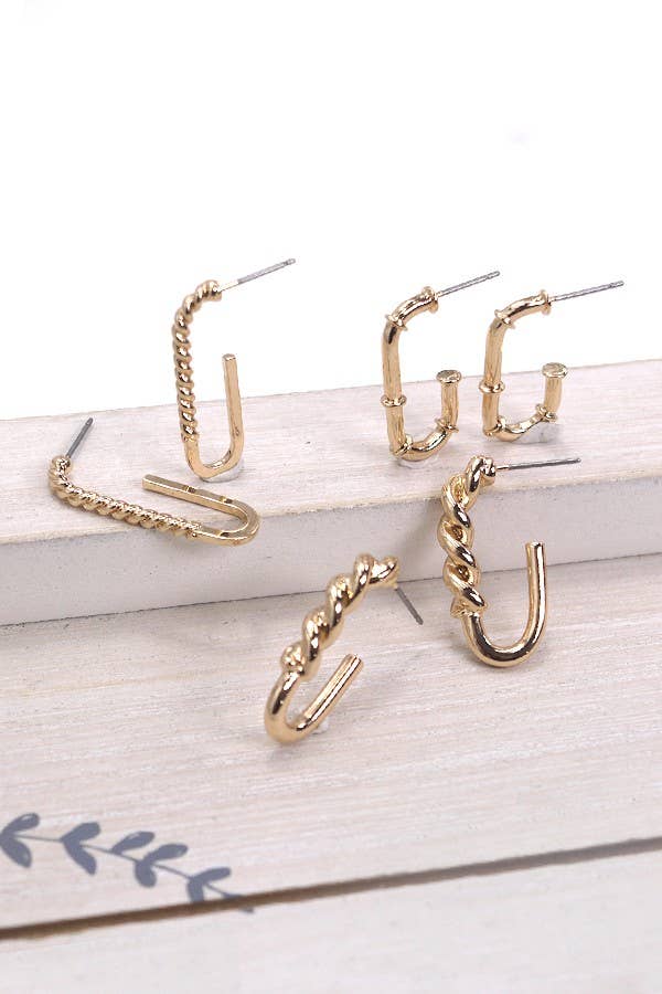 ROPE TWIST HUGGIE EARRINGS: Gold
