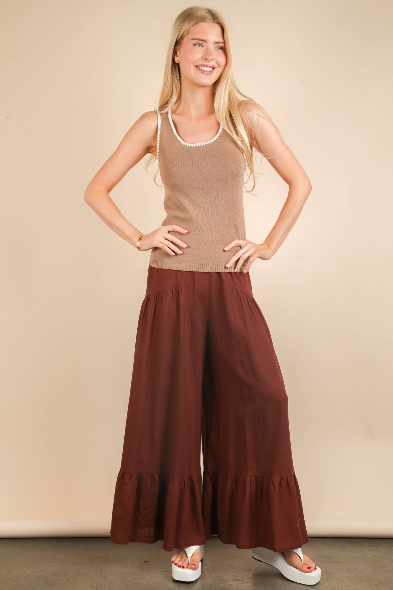 Mocha Moods Ruffle Pants
