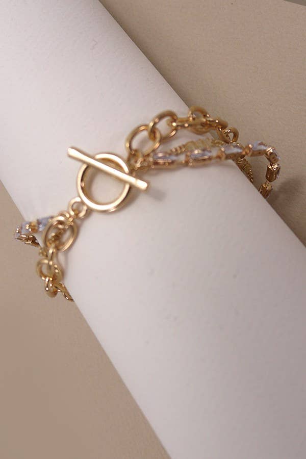 BAGUETTE STONE MULTI LAYER TOGGLE BRACELET : Gold