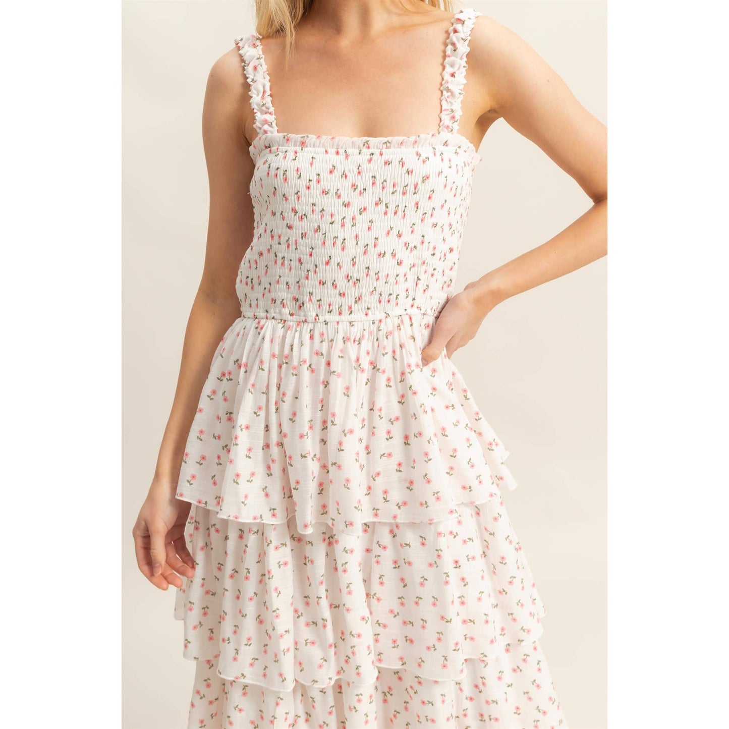 Ditsy Floral Print Smocked Tiered Dress
