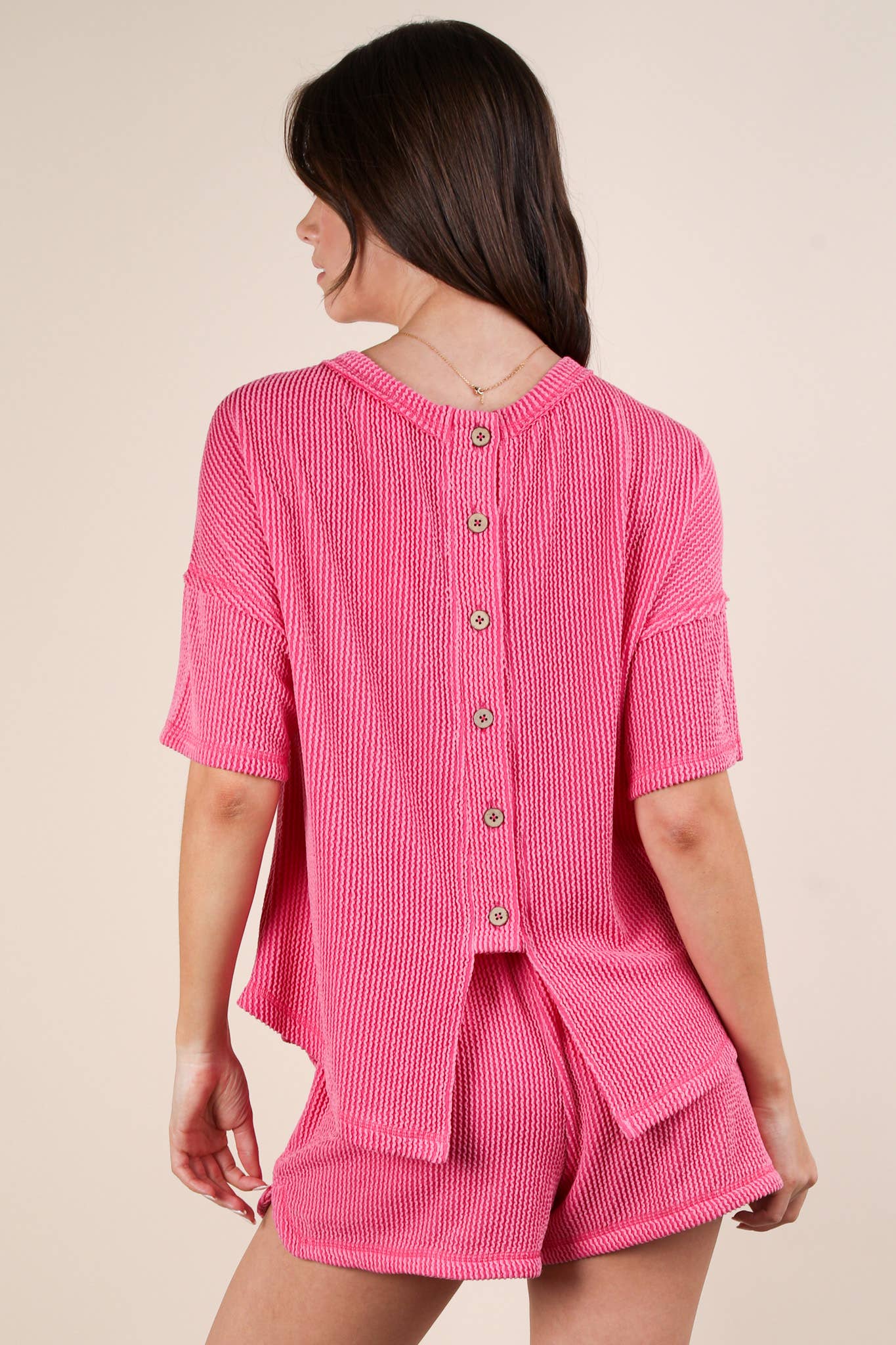 Oversized Two Tone Double Knit Top & Shorts: PINK