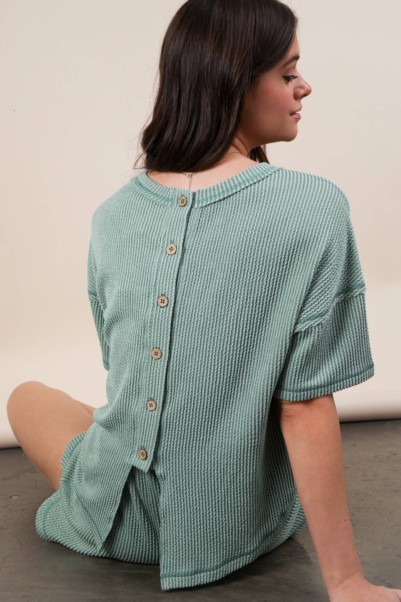 Oversized Two Tone Double Knit Top & Shorts: SAGE