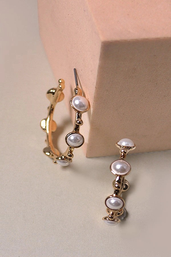 Pearl Stud Hoop Earrings