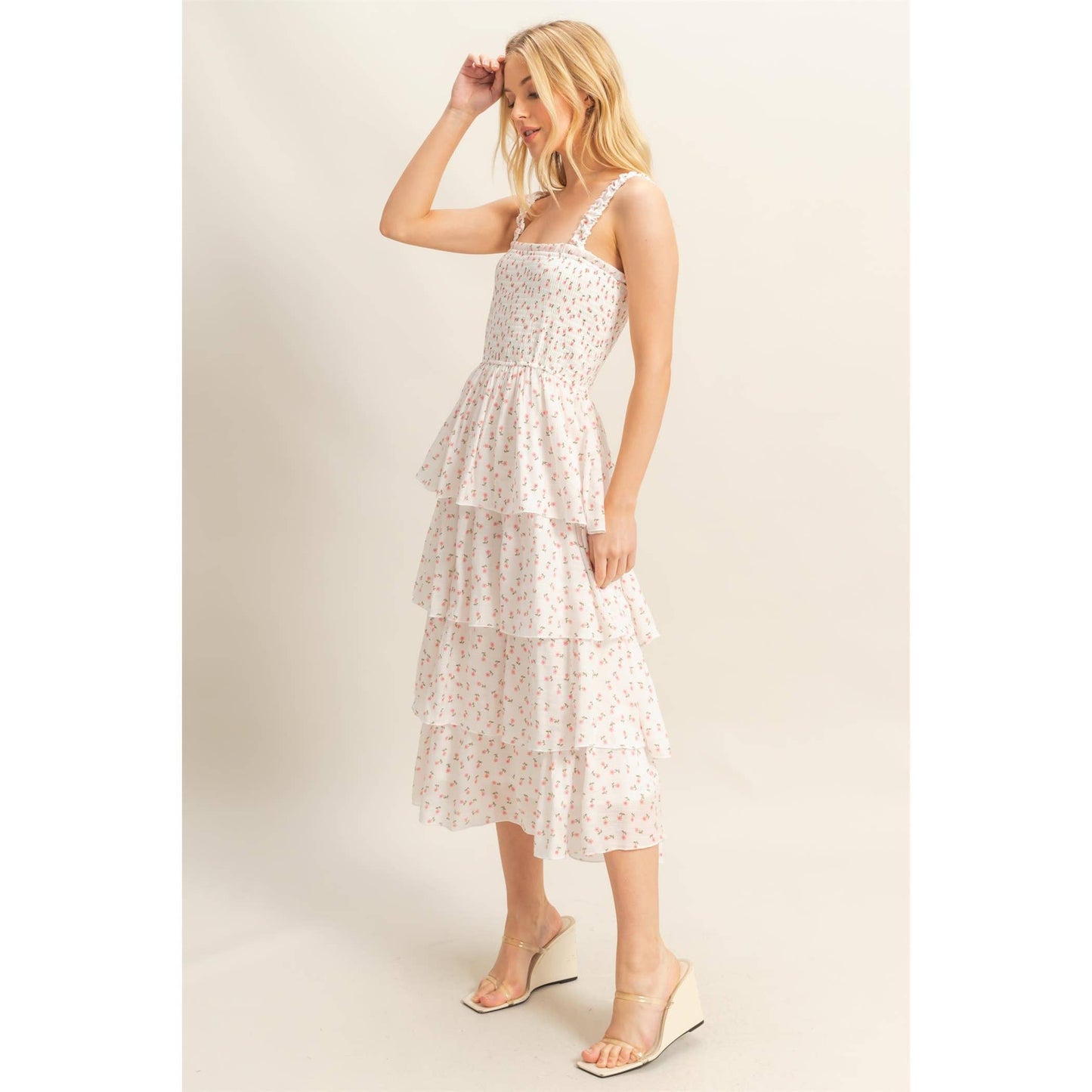 Ditsy Floral Print Smocked Tiered Dress