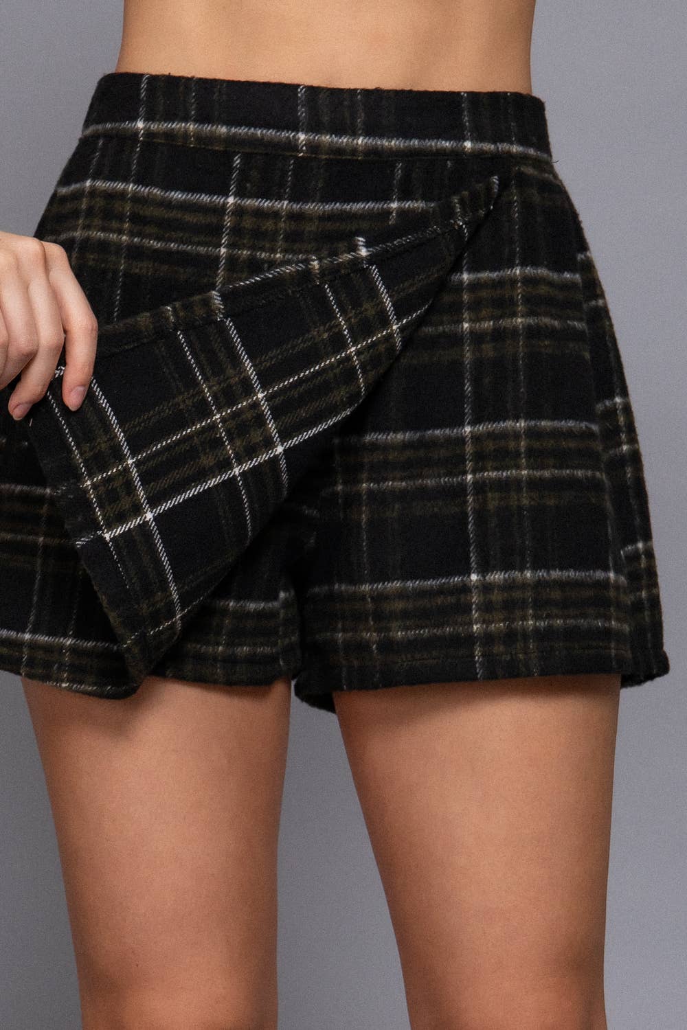 Black Plaid Wrap Shorts