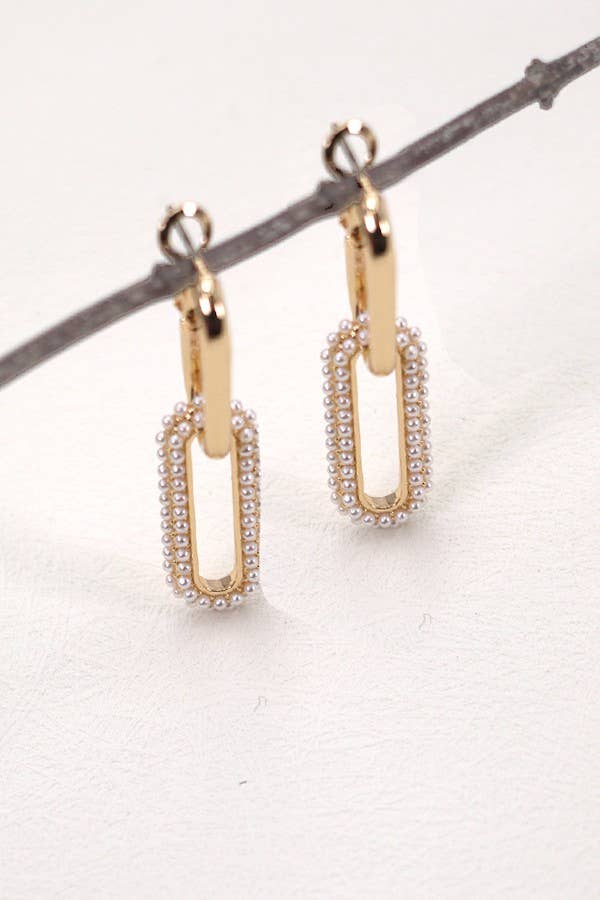 LINK CHAIN PEARL DROP EARRINGS: Gold