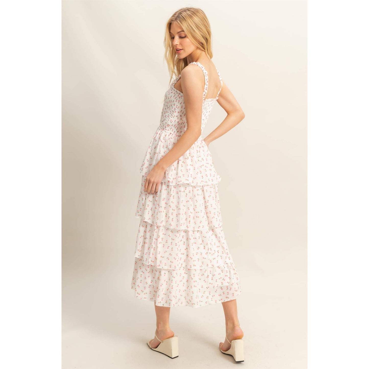 Ditsy Floral Print Smocked Tiered Dress