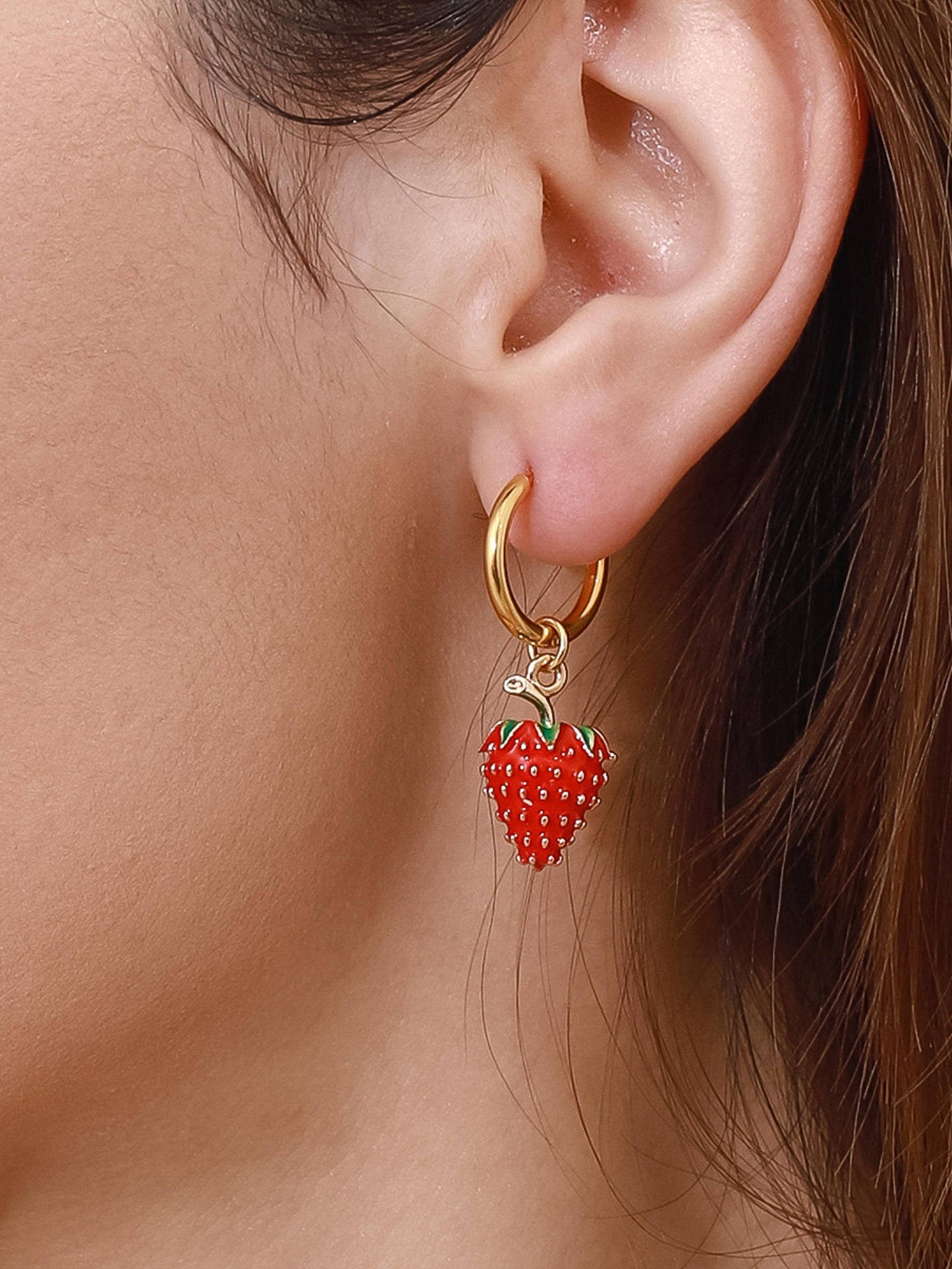 Berry 18K Gold Non-Tarnish Strawberry Earring: Red