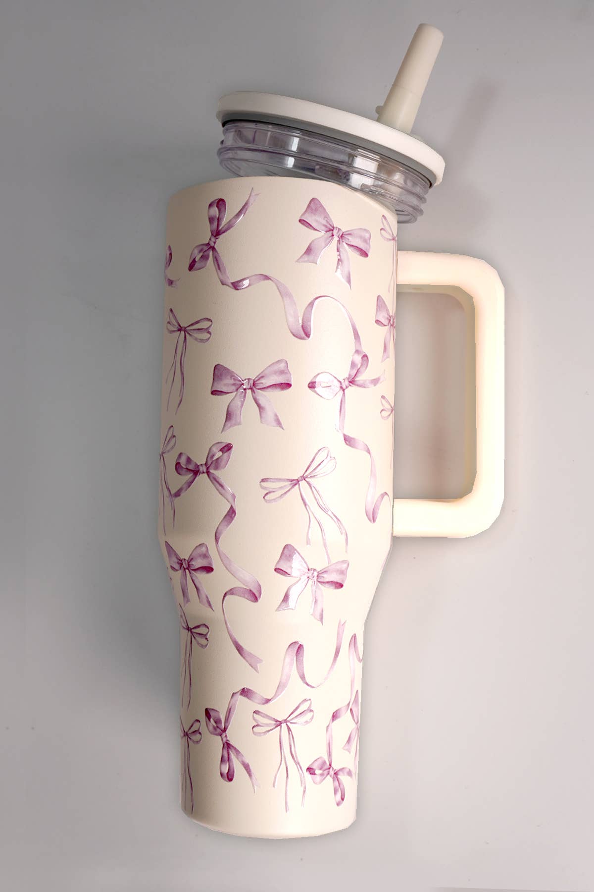 40oz SPILL FREE STAINLESS STEEL VACUUM TUMBLER: BOW CREAM