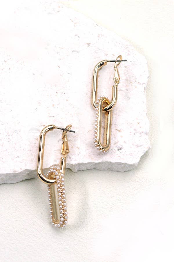 LINK CHAIN PEARL DROP EARRINGS: Gold