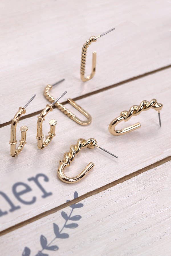 ROPE TWIST HUGGIE EARRINGS: Gold