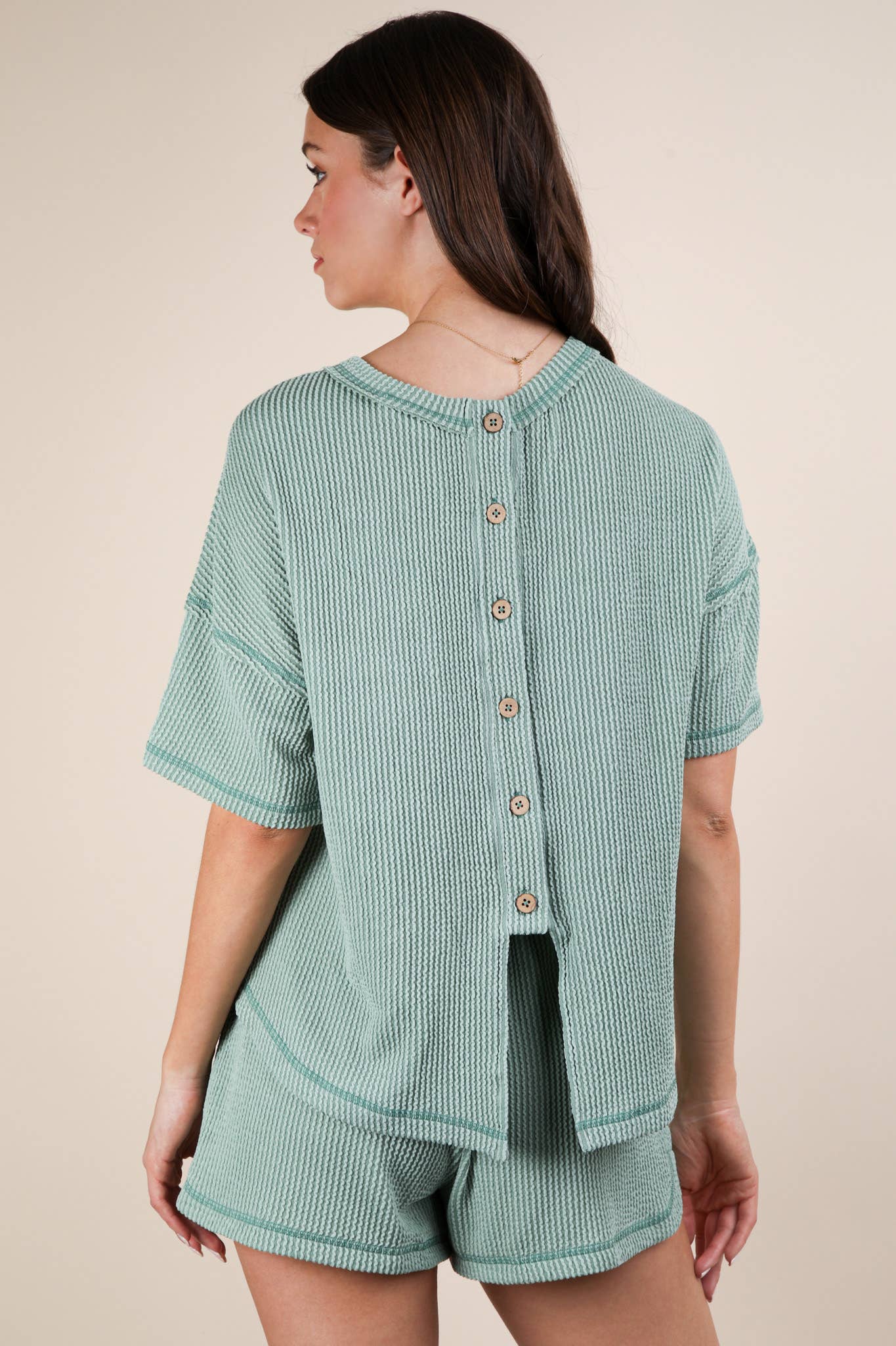 Oversized Two Tone Double Knit Top & Shorts: SAGE