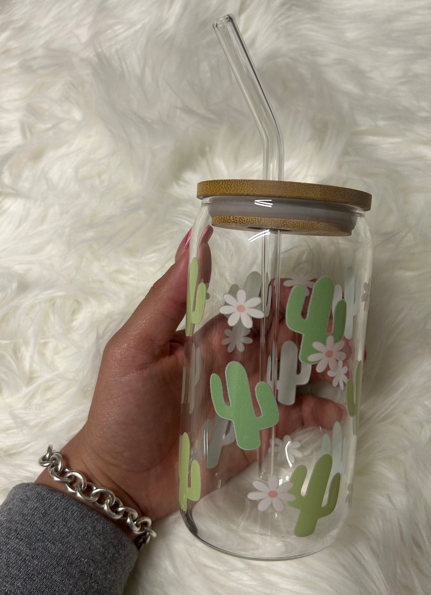 16oz Cactus & Flowers glass cup