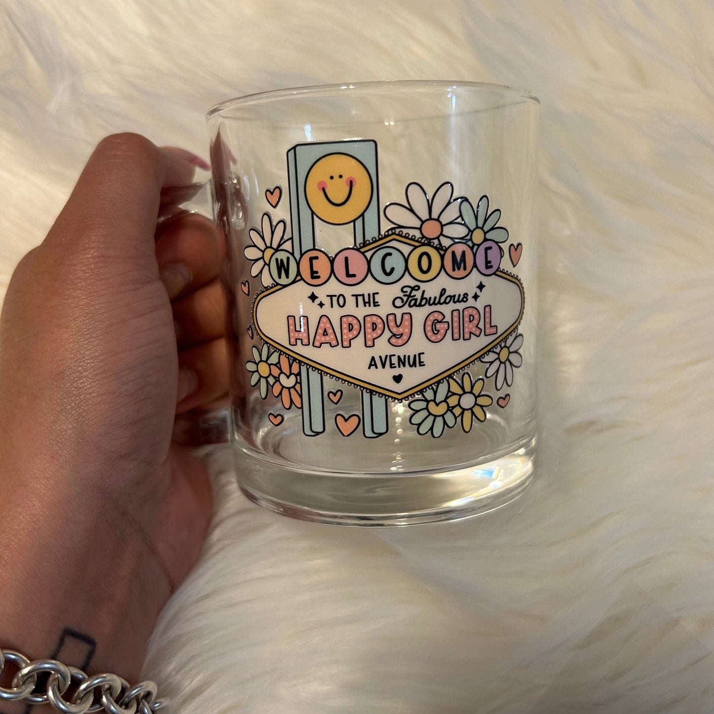 12oz "Happy Girl" Glass Mug