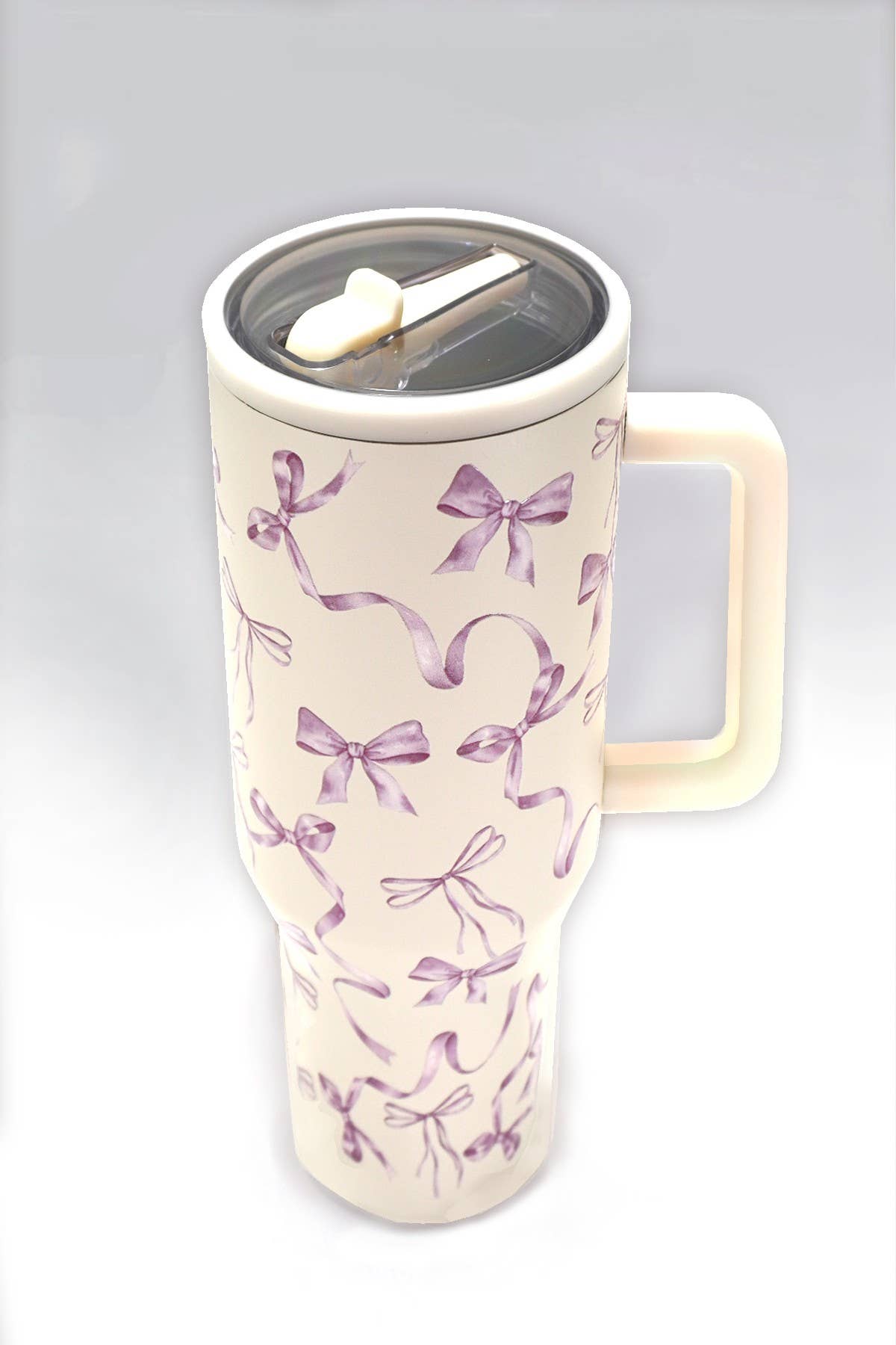 40oz SPILL FREE STAINLESS STEEL VACUUM TUMBLER: BOW CREAM