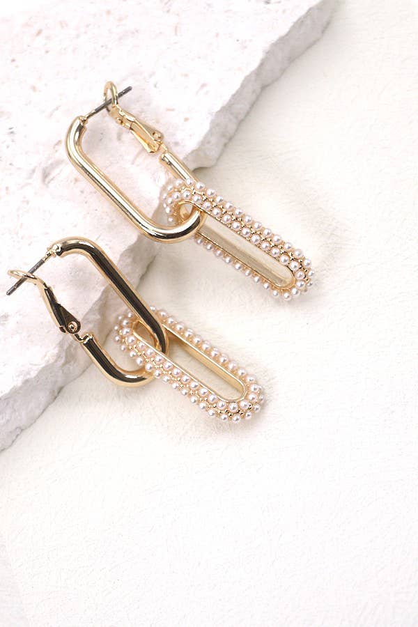 LINK CHAIN PEARL DROP EARRINGS: Gold