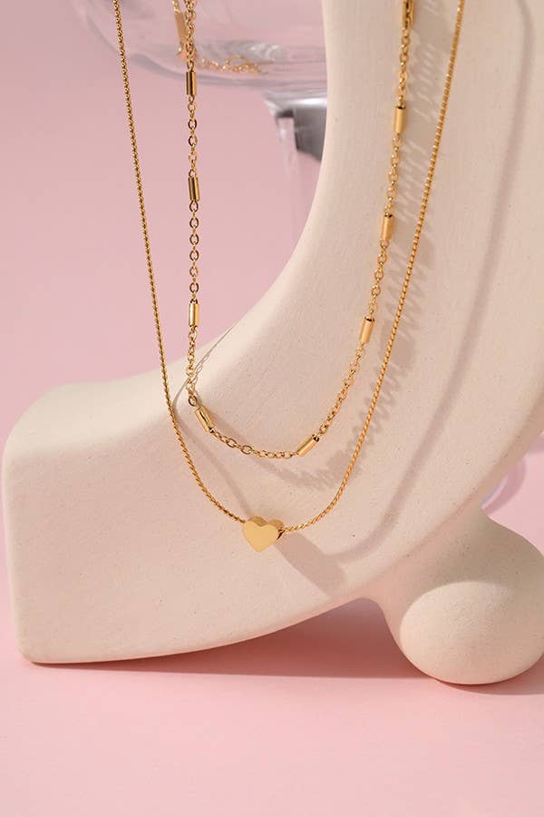 TITANIUM STEEL NON-TARNISH LAYERED HEART NECKLACE: Gold
