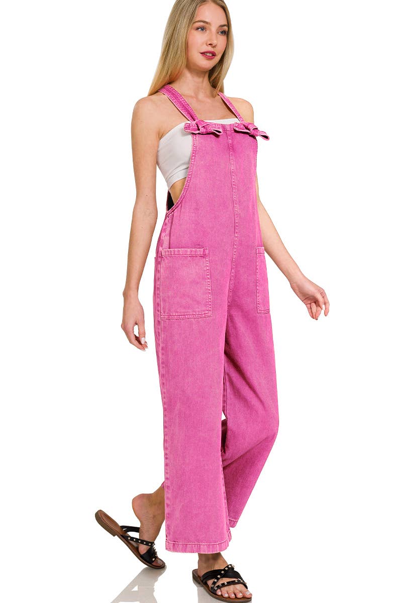 Washed Knot Strap Jumpsuit โ Pink