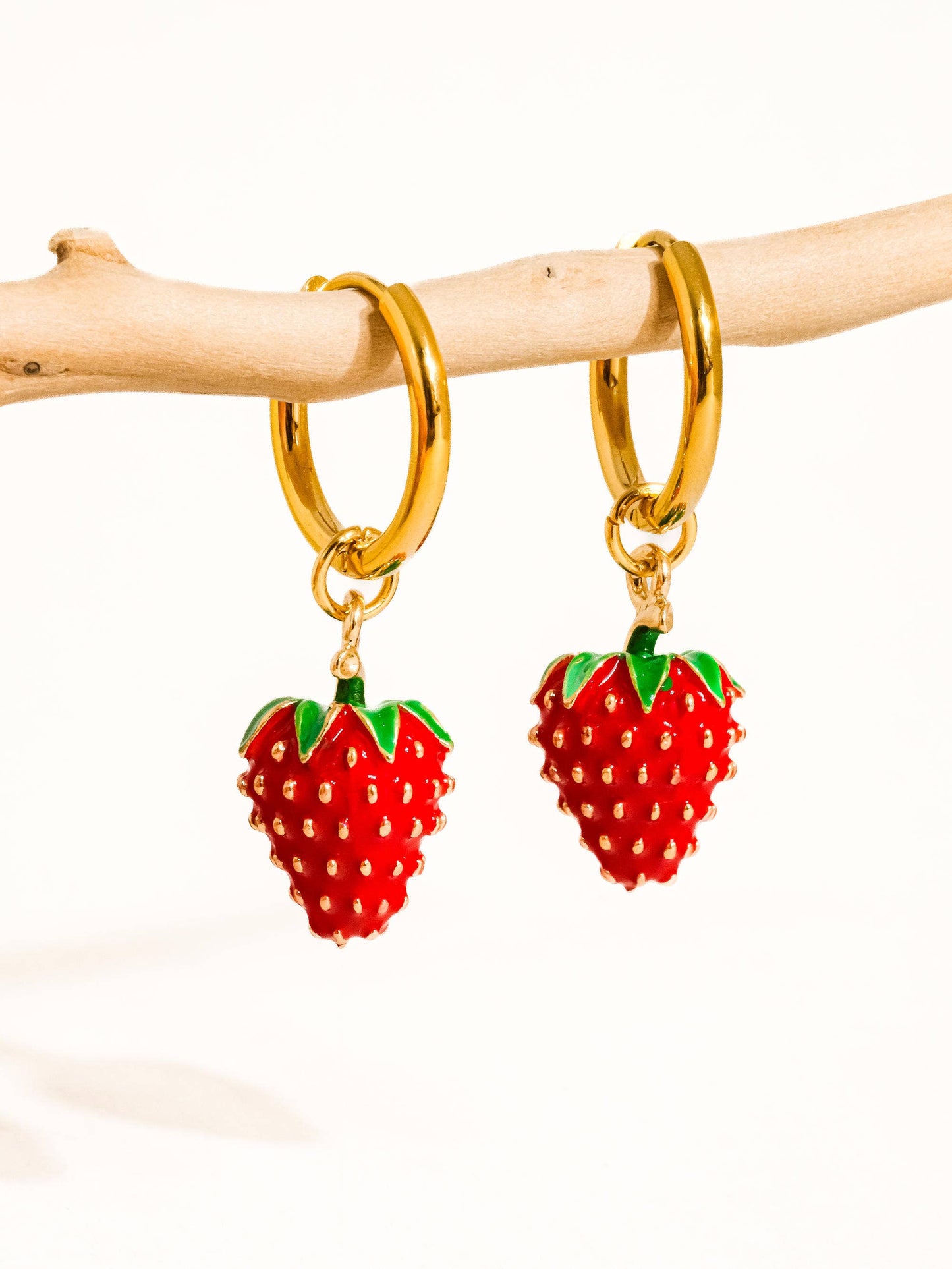 Berry 18K Gold Non-Tarnish Strawberry Earring: Red