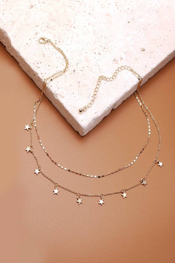 DELICATE DOUBLE LAYER STAR DROP NECKLACE:SILVER