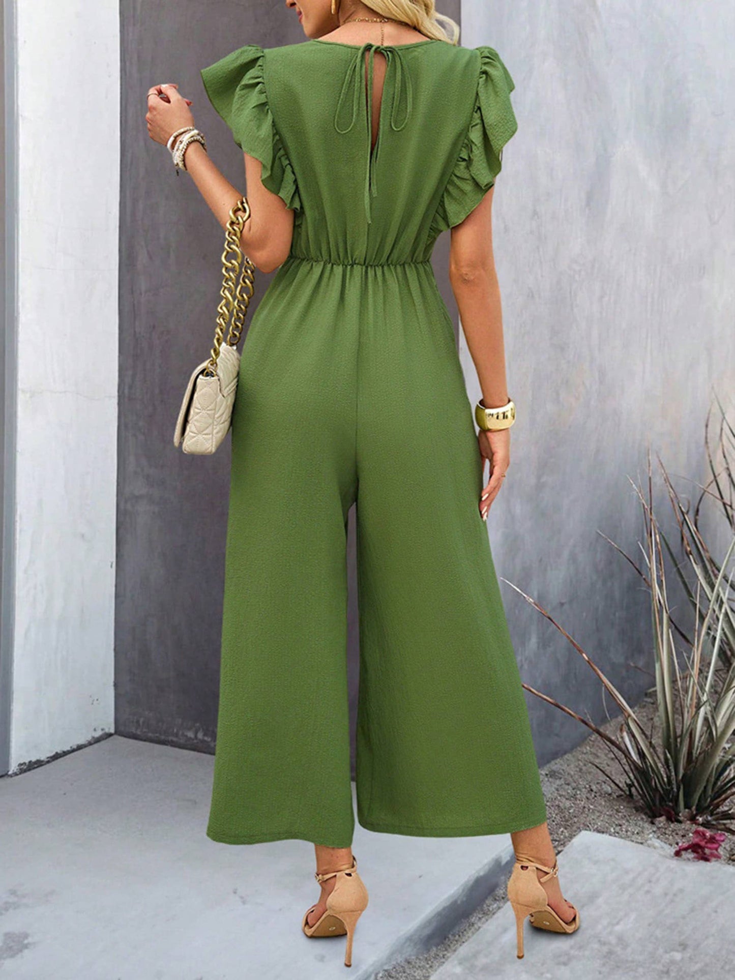 SALE: Solid Color Jumpsuit: Green