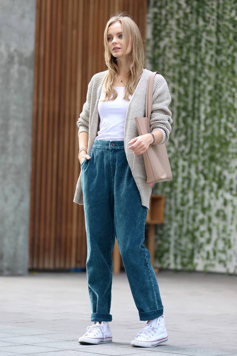 Washed corduroy pants: Teal