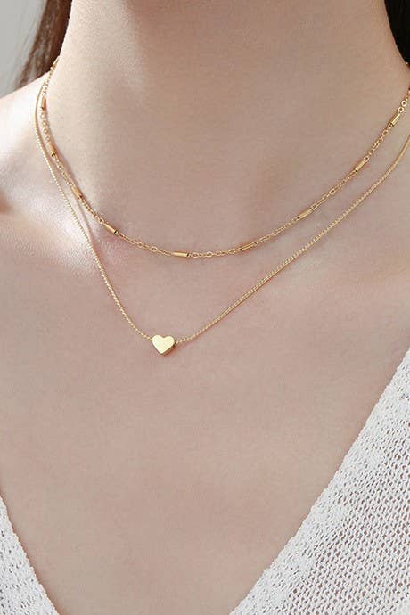 TITANIUM STEEL NON-TARNISH LAYERED HEART NECKLACE: Gold