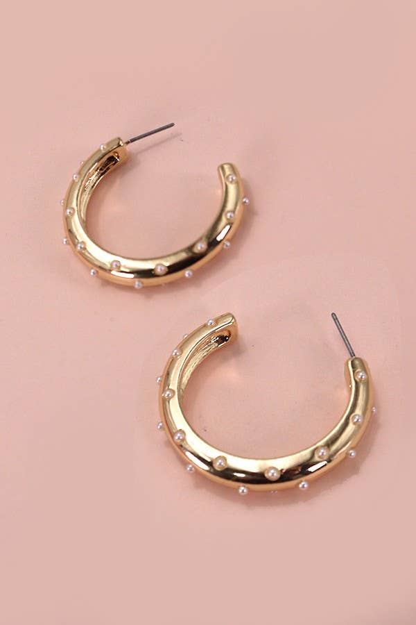 PEARL STUDDED HOOP EARRINGS :Gold