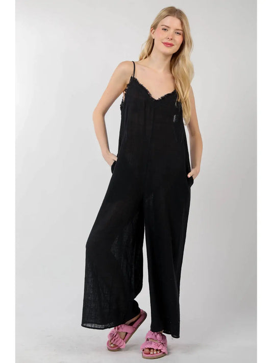 Gauze Wide Leg Jumpsuit- BLACK