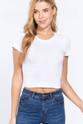 Basic Short Sleeve Crew Neck Crop: White