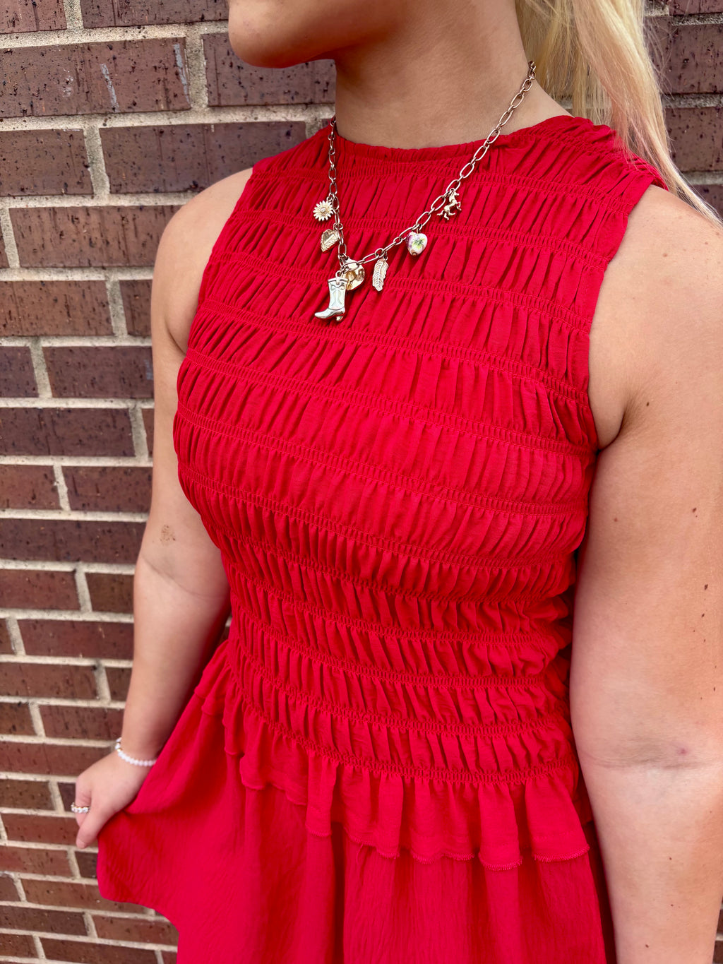 Drop Waist Woven Mini Dress: Tango Red