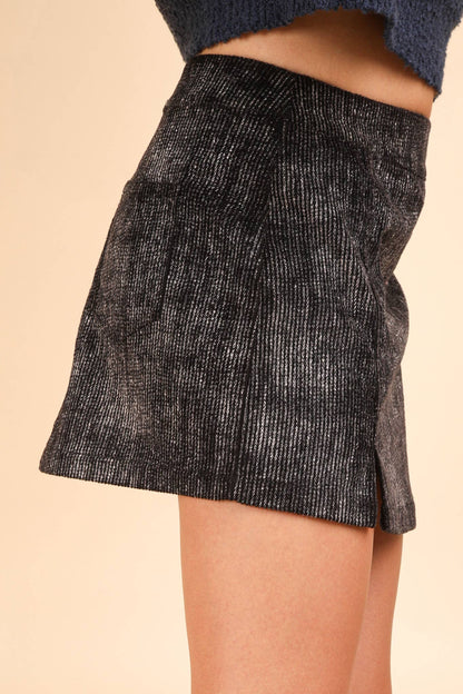 Washed Corduroy Fall Mini Skirt: VINTAGE BLACK