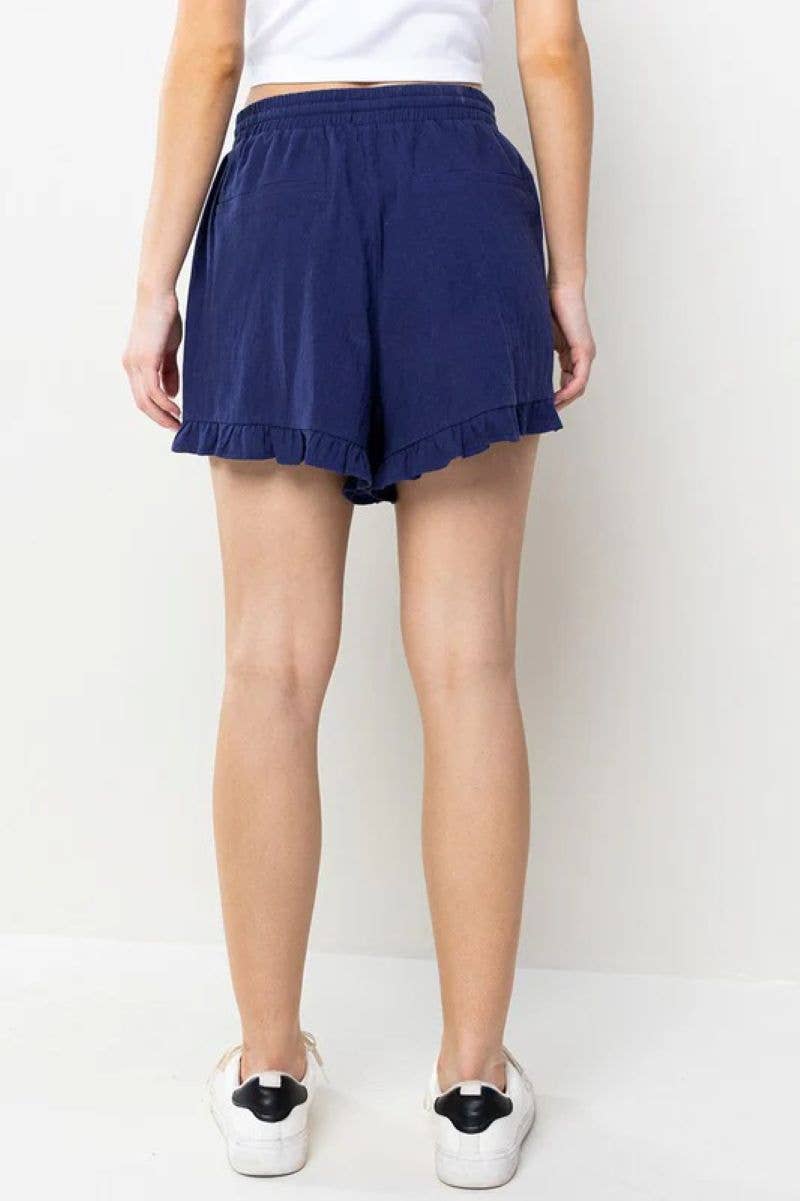 Playful Ruffle Shorts: Navy