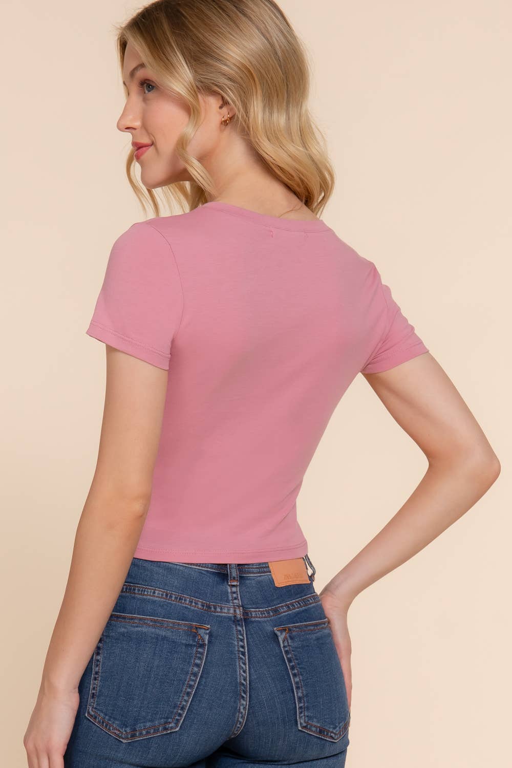 Basic Short Sleeve Crew Neck Crop: PNK