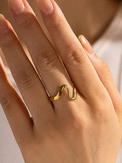 Golden Attitude 18K Gold Non-Tarnish Abstract Thin Ring