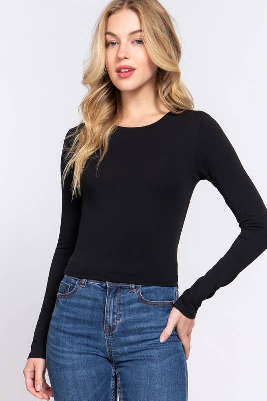 Classic Black Crew Neck Crop Top