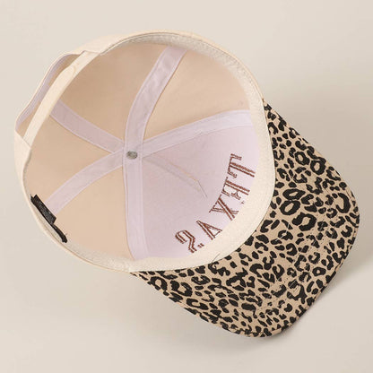 TEXAS Embroidery Leopard Two-Tone Trucker Hat: Leopard - Brown / ONE SIZE