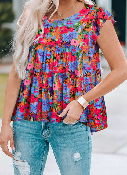 Relaxed Tiered Floral Ruffled Top