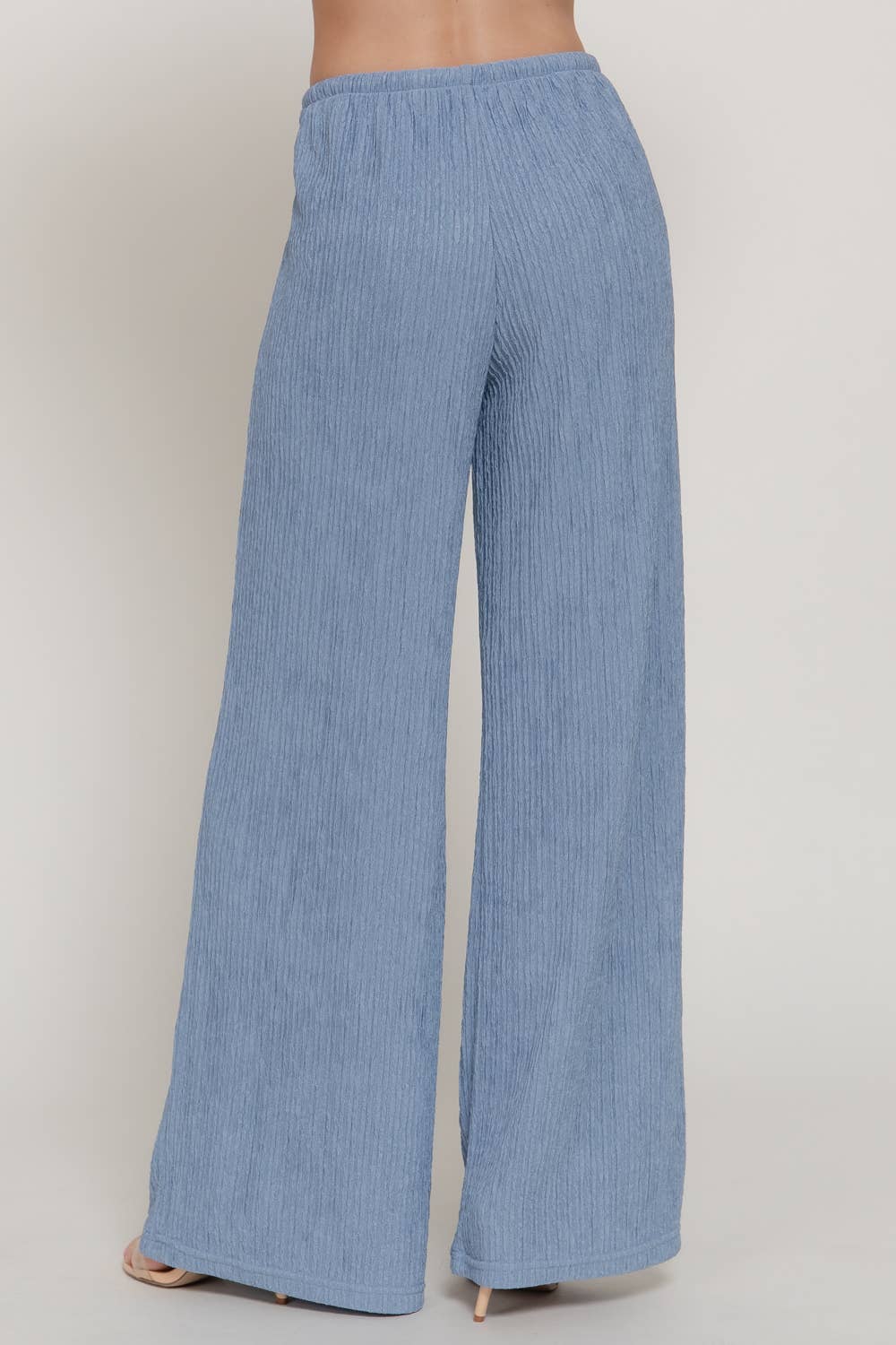 Waistband with String Crinkle Knit Long Pants: BLU-blue / S