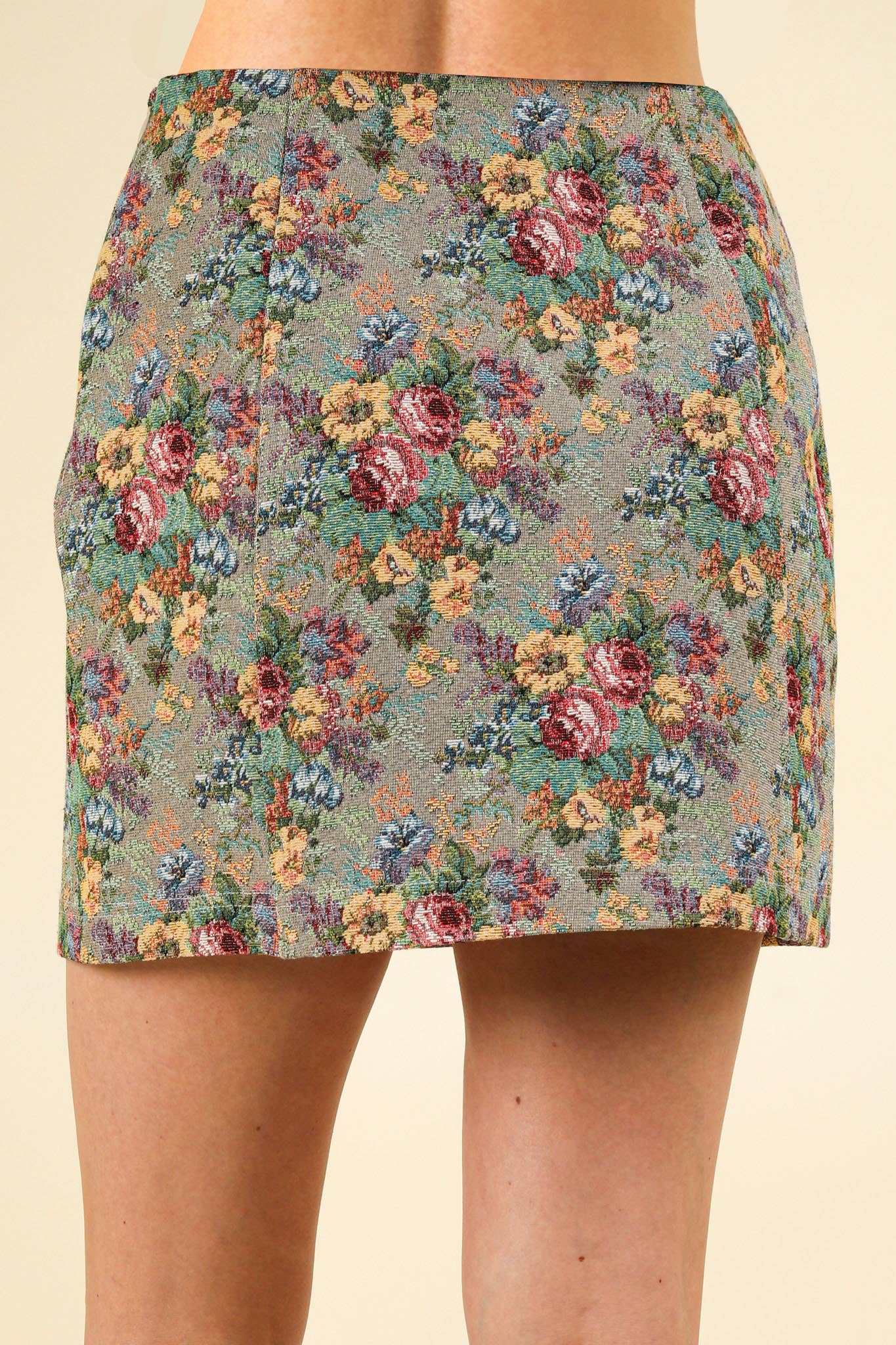 Floral Jacquard Fabric Mini Skirt