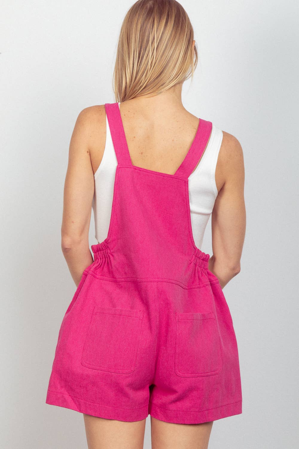 Woven Casual Overall Romper: Pink