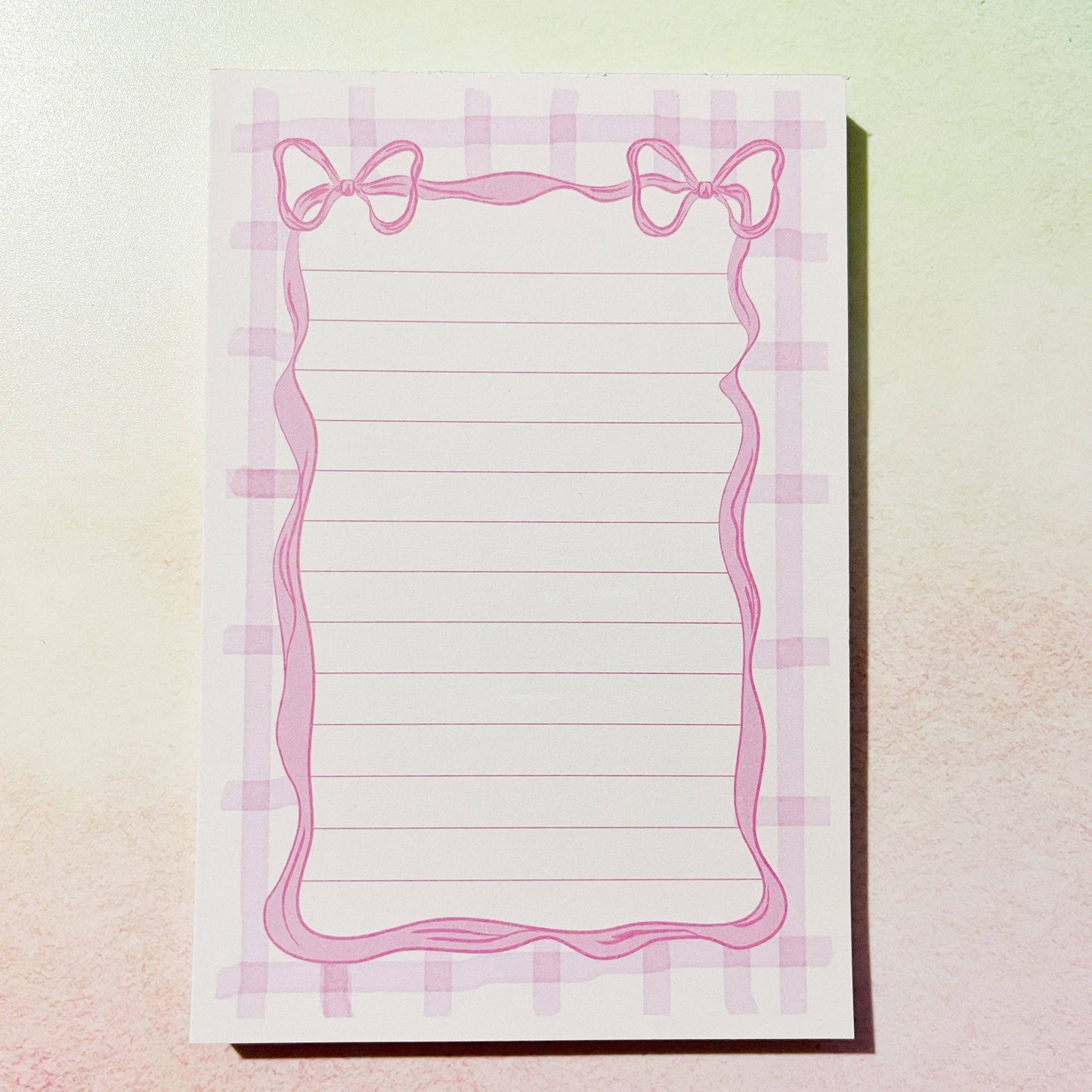 4x6 Notepad, Pink Gingham Bow Border