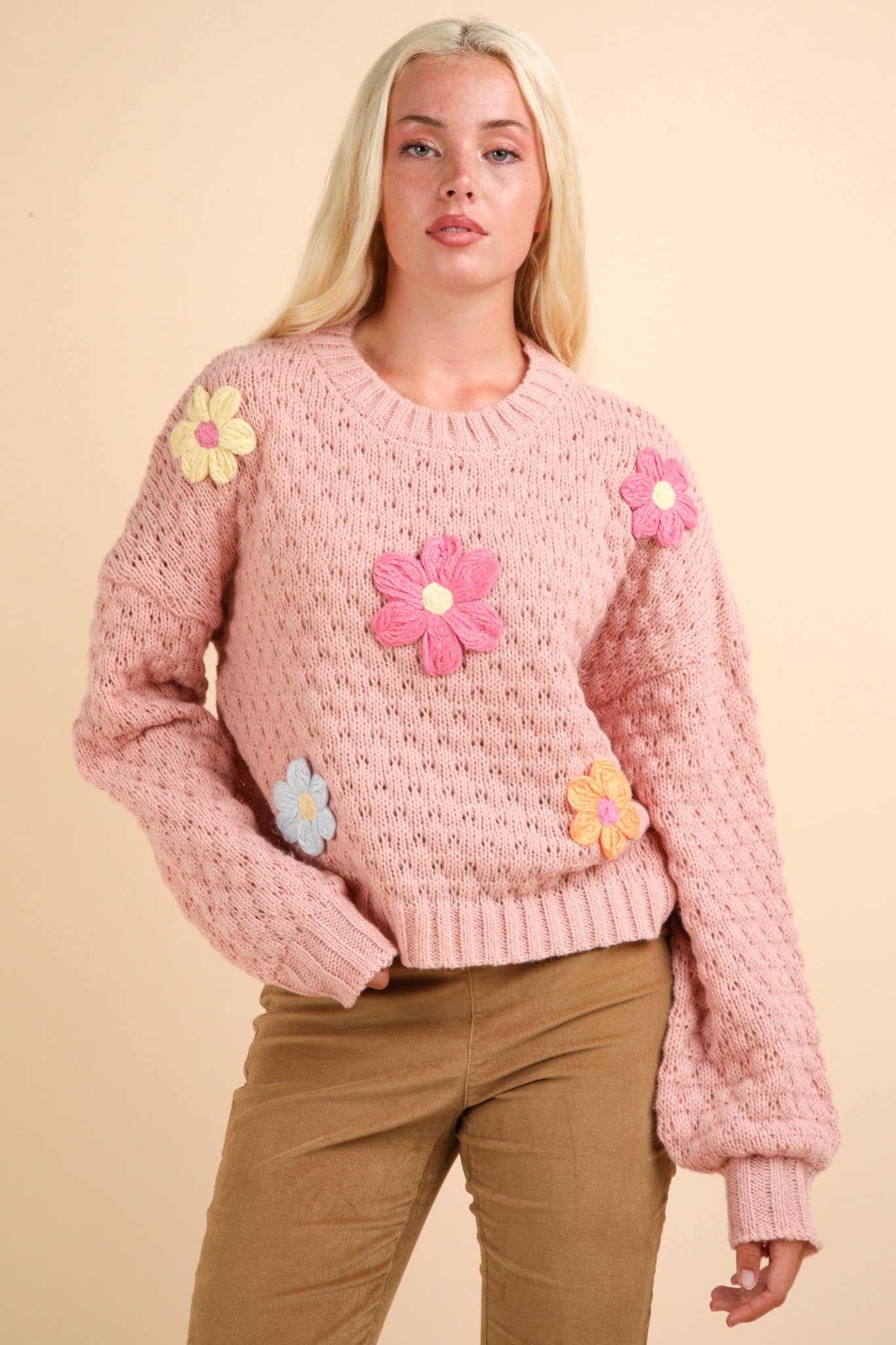 Hand Made Flower Knit Sweater Top