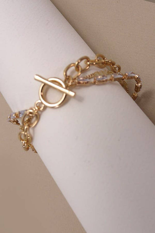 BAGUETTE STONE MULTI LAYER TOGGLE BRACELET : Gold