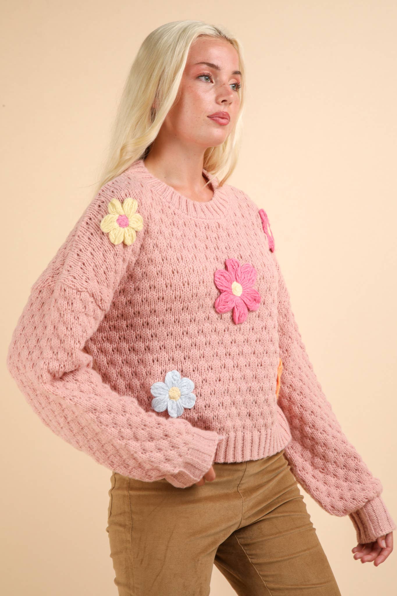 Hand Made Flower Knit Sweater Top