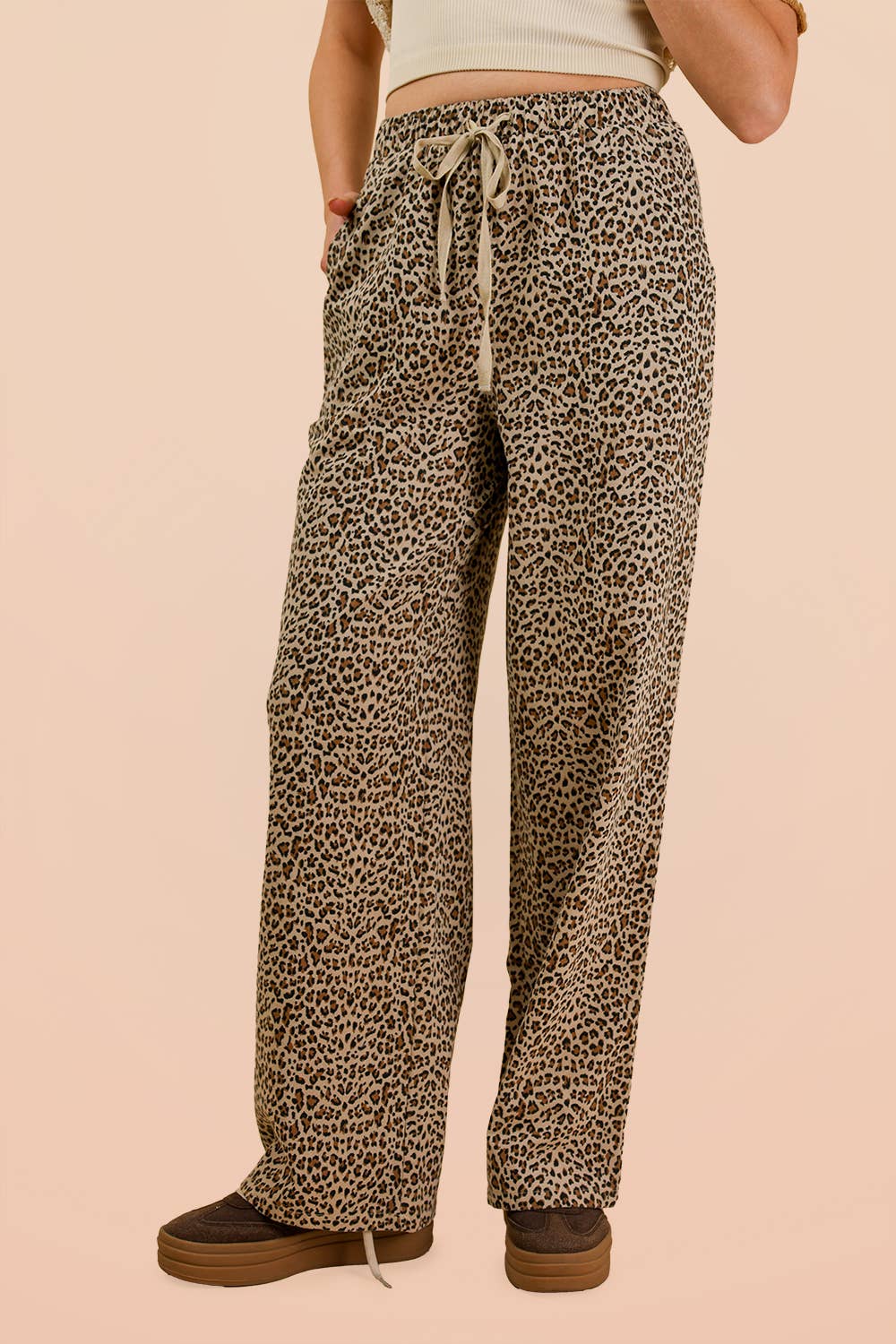Linen Wide Leg Pants:LEOPARD