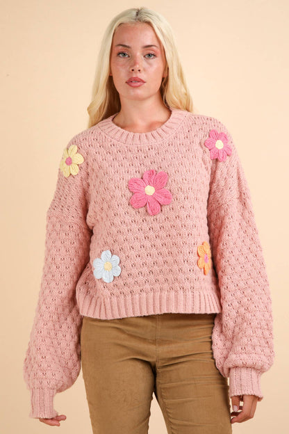 Hand Made Flower Knit Sweater Top