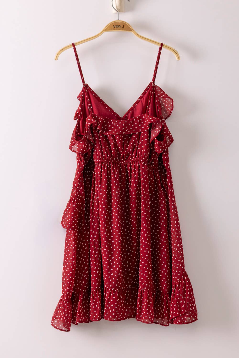 Ruffled Dotted Woven Mini Dress: RED DOT