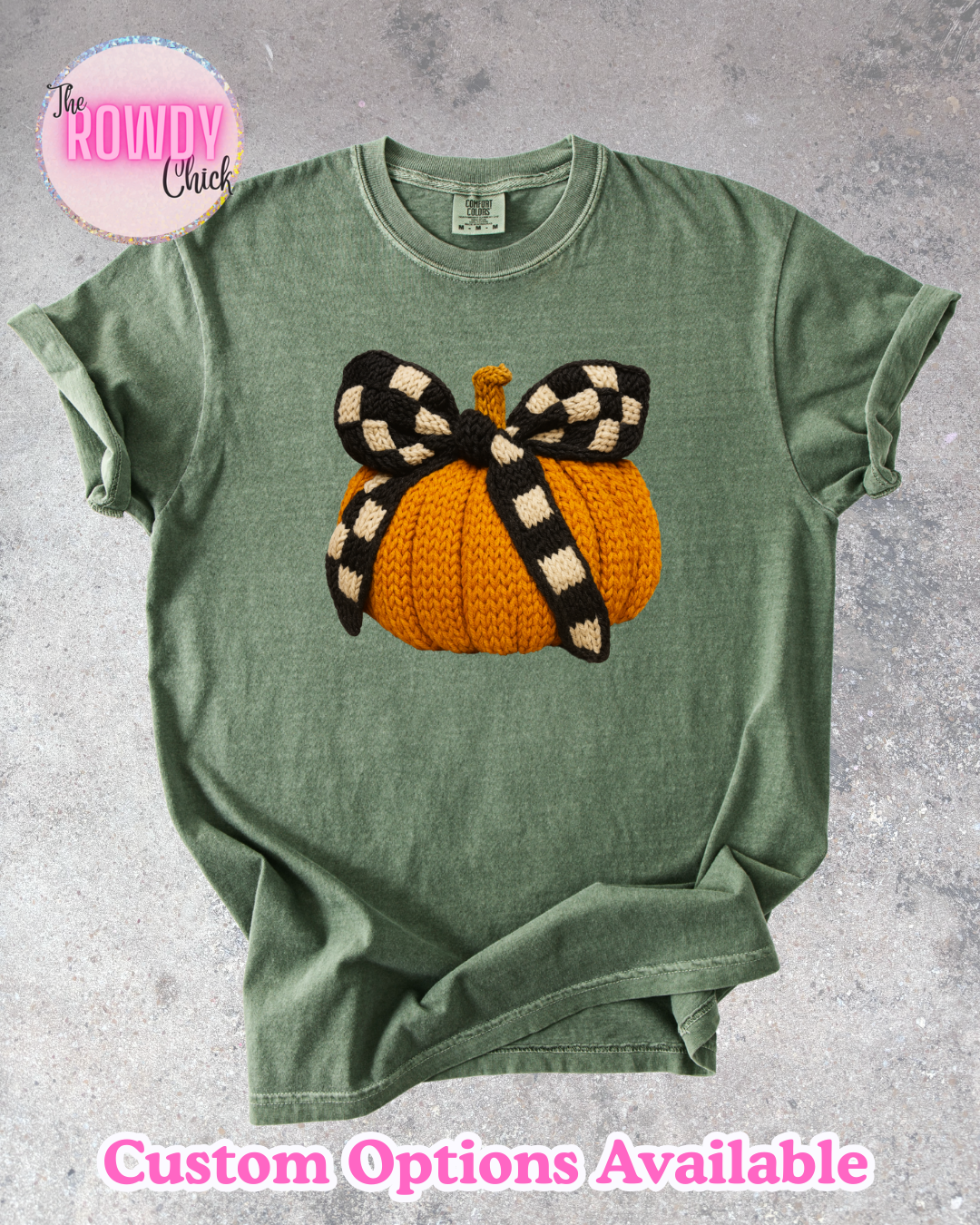 Faux Crochet Pumpkin Rowdy Tee (Green)