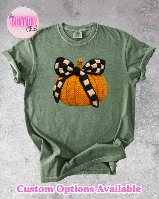 Faux Crochet Pumpkin Rowdy Tee (Green)